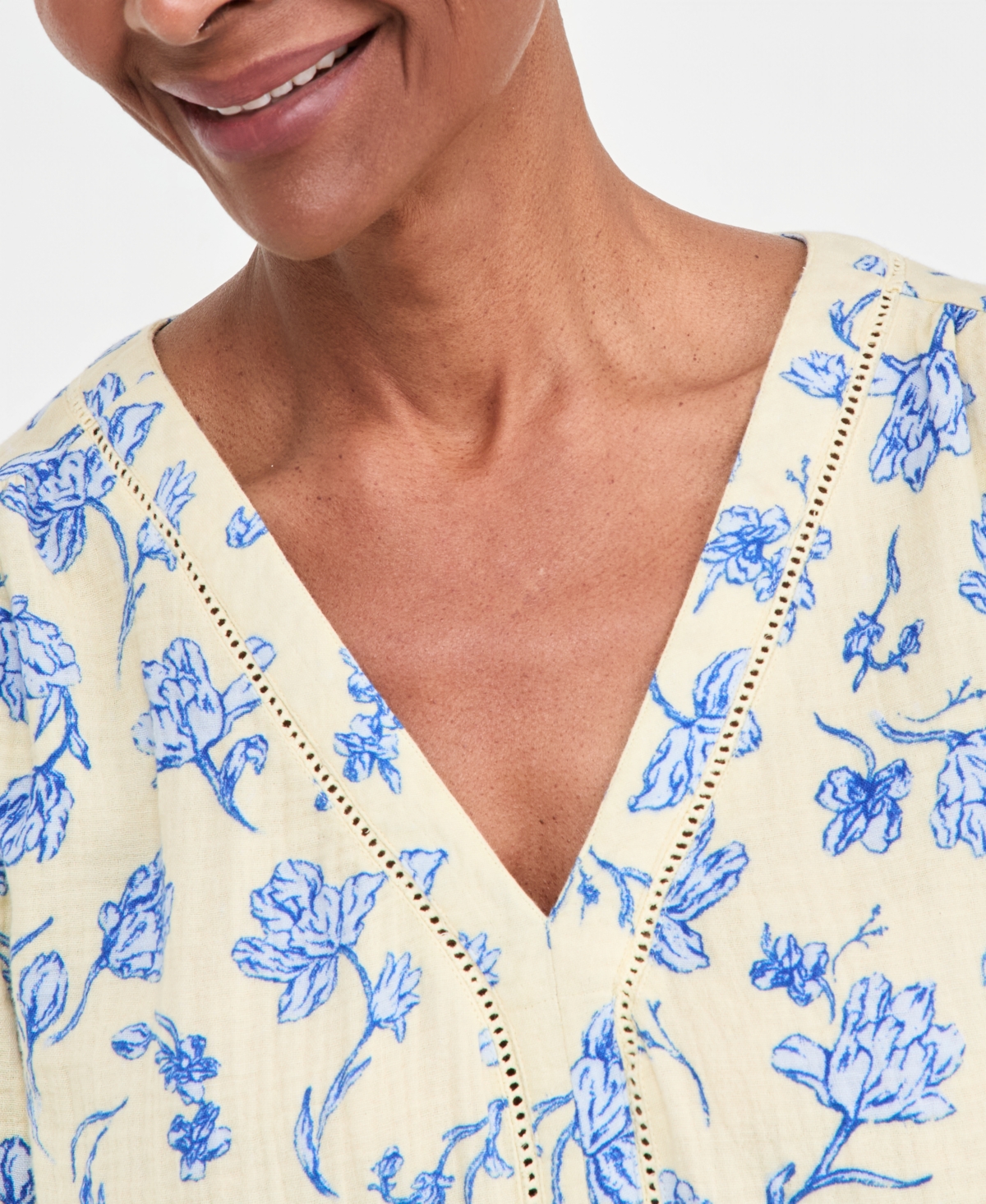 Style & Co Women's Cotton Gauze Printed V-neck Blouse, Macy's Exclusive