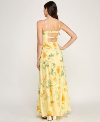 Juniors' Sleeveless Bungee Back Asymmetrical Maxi Dress