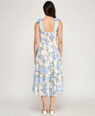 Juniors' Tie-Shoulder Ruffle Bust Midi Dress