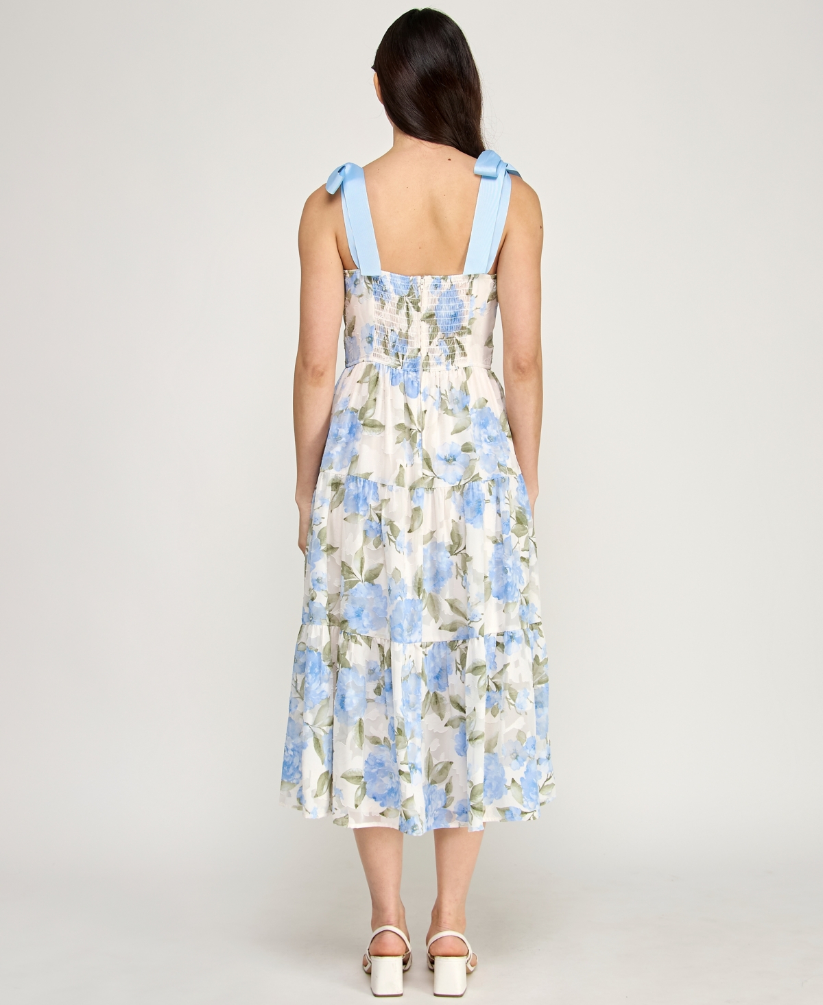 Trixxi Juniors' Tie-Shoulder Ruffle Bust Midi Dress