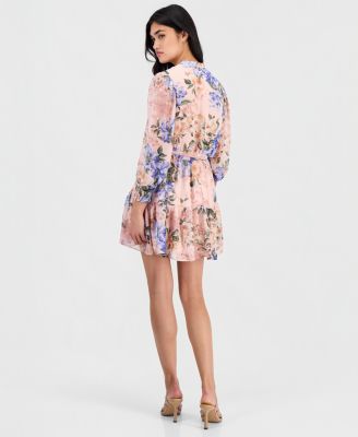 Petite Floral-Print Chiffon Belted Dress