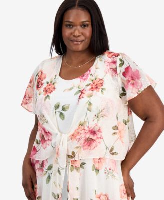 Plus Size 2-Pc. Floral-Print Chiffon Dress & Open-Front Jacket