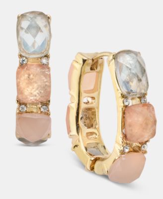 Small Crystal & Stone Huggie Hoop Earrings, 1"