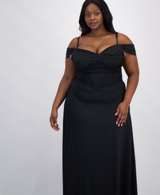 Trendy Plus Size Satin Off-The-Shoulder Gown