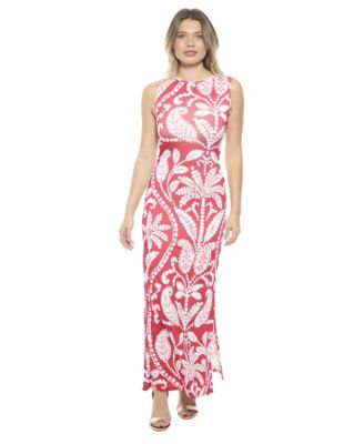 Women's Paisley Sleeveless Side Slit Bodycon A-Line Maxi Dress