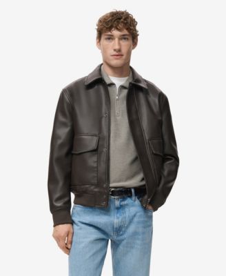 Men's Pockets Faux-Leather Jacket