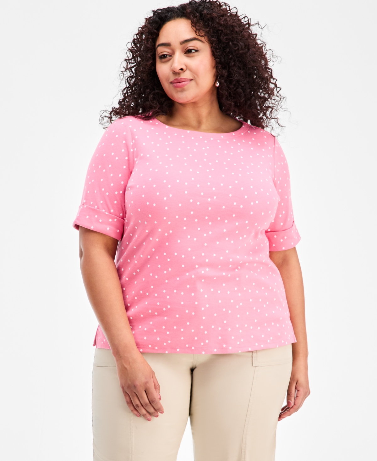 Style & Co Plus Size Printed Boat-Neck Elbow-Sleeve Top, Macy's Exclusive