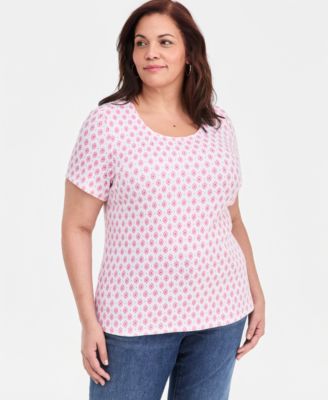 Women's Plus Size Printed Short-Sleeve Scoop-Neck Top