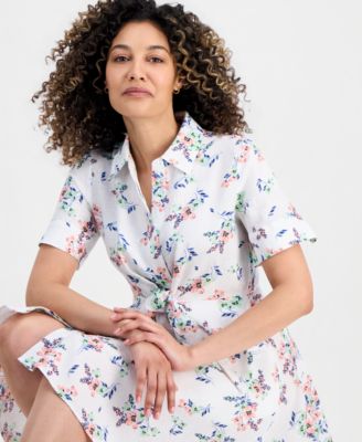 Petite Linen Shannons Garden Tie-Front Dress