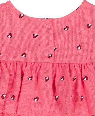 Baby Girls' Printed Pique Ruffled Sunsuit & Printed Headband