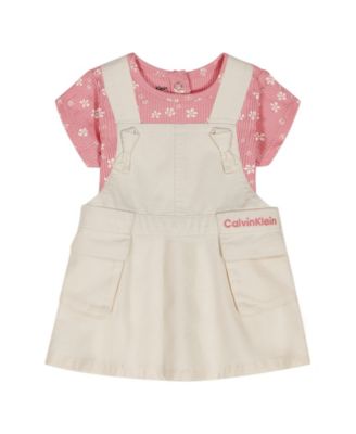 Baby Girls' Ribbed Printed Bodysuit & Denim Overall, 2-Piece Set