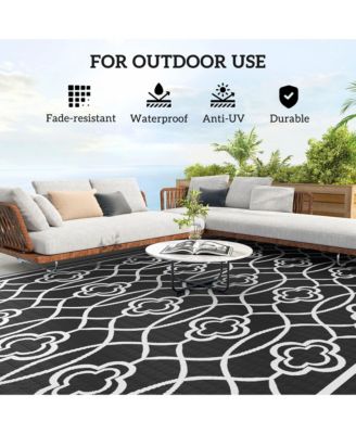 9' x 18' Plastic Lantern-Pattern Outdoor Floor Mat Rug
