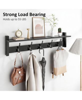 Vintage Brown Wall Coat Rack with Shelf & Hooks