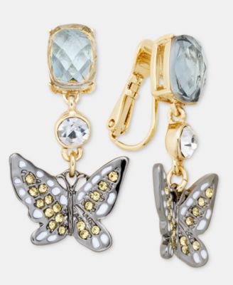 Mixed Stone Butterfly Clip-On Drop Earrings 