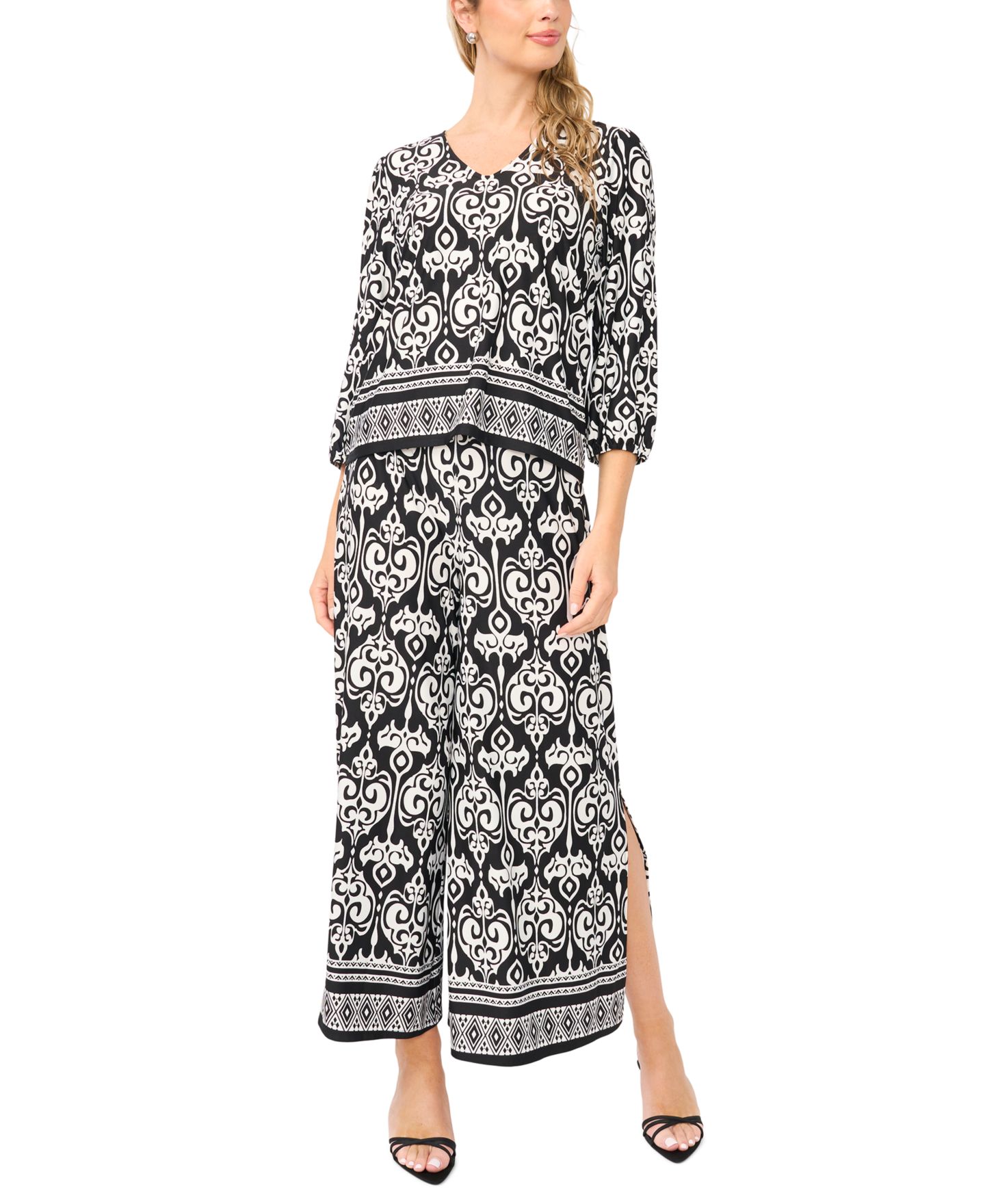 Женский топ Sam & Jess V-Neck Printed Top, цвет: Насыщенный чёрный — фото 1