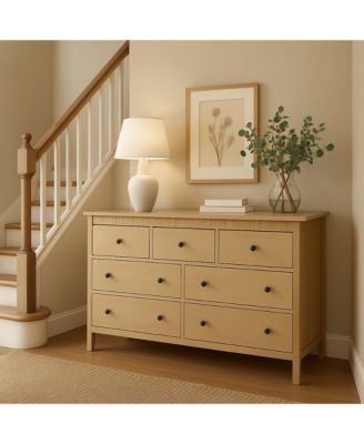 7 Drawer Dresser for Bedroom, Wooden Chest of Drawers, Fluted TV Stand Storage Organizer for Living Room, Hallway and Entryway