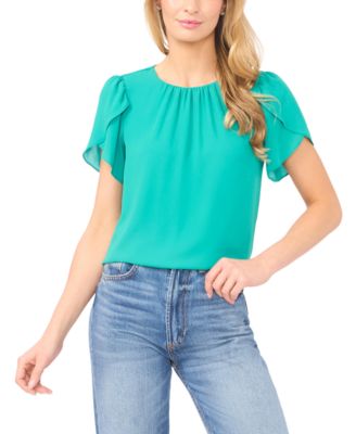 Women's Tulip Short-Sleeve Shirred Crewneck Top