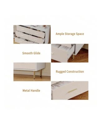 Modern White 3-Drawer Slim Nightstand, Gold Metal Legs Bedside Dresser for Small Bedroom Spaces