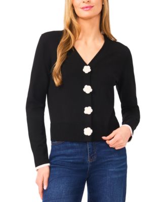 Women's Crochet Flower Snap Detail V-Neck Cardigan