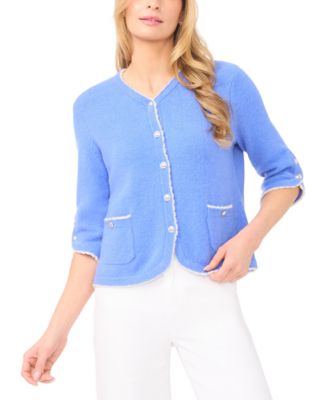 Women's Contrast Scallop Trim V-Neck Cardigan