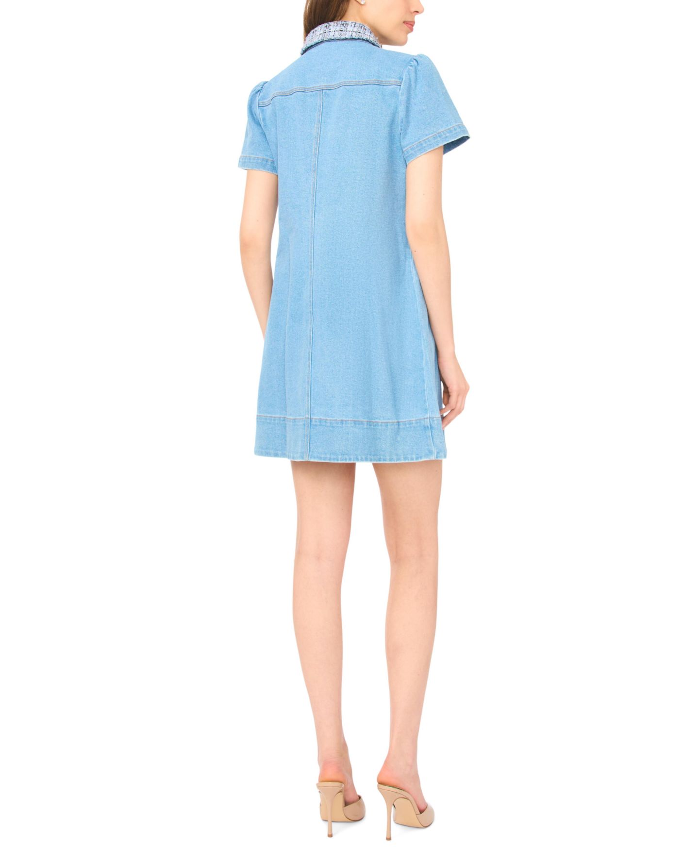 Женское платье CeCe Tweed Collar Denim Mini, цвет: Светлый синий варёный — фото 3