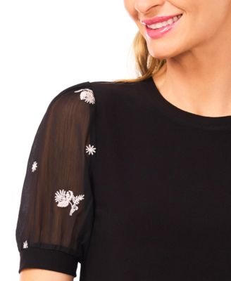 Women's Mixed Media Design Crewneck Top