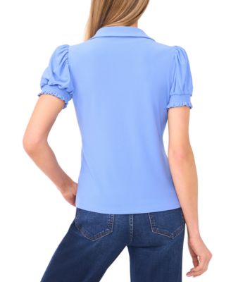 Women's Collared Split Neck Short Sleeve Knit Top