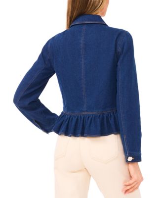 Women's Collared Neck Peplum Denim Jacket