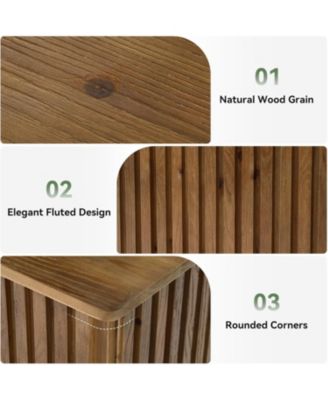 Solid Wood Square End Table with Storage Set of 2, Mid-Century Modern Bedside Nightstand with Removable Lid, Fluted Side Table