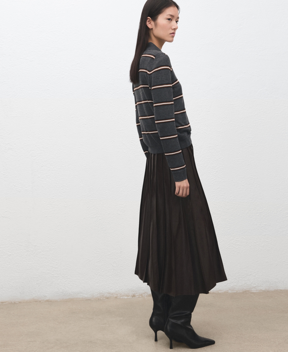 Mango Women's Striped Polo-Neck Sweater