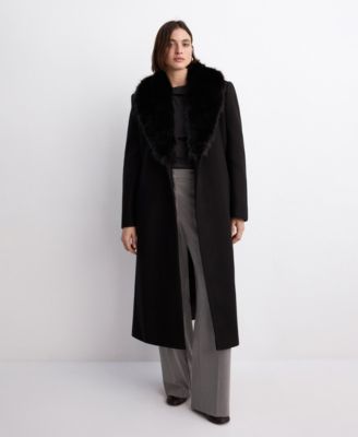 Women's Fur Collar Manteco Wool Coat