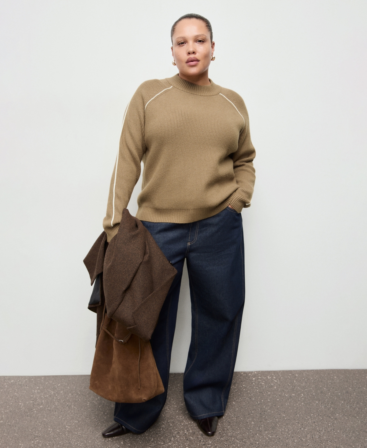 Mango Women's Contrasting Stripes and Perkins Collar Sweater