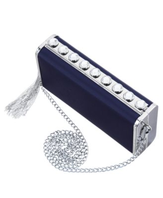 Crystal Ornamented Minaudiere Tassel Lift Lock Clutch