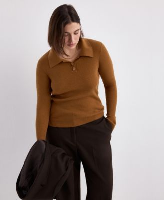 Women's Polo-Neck Ribbed Sweater