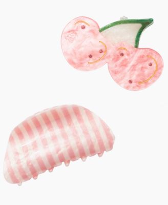 Cherry and Stripe Claw Clip, 2-Piece Set