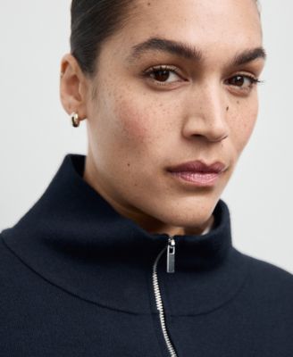 Women's Zip Neck Contrast-Stripe Sweater