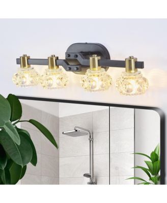 24" Vintage 4-Light Wall Sconce with Clear Crystal Shades, Iron Finish Vanity Light Fixture for Bathroom or Hallway (No Bulbs)