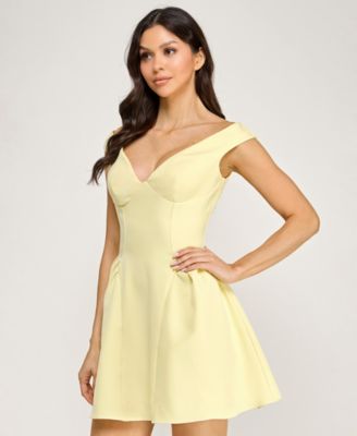 Juniors' Off-The-Shoulder Drop Waist Short Dress