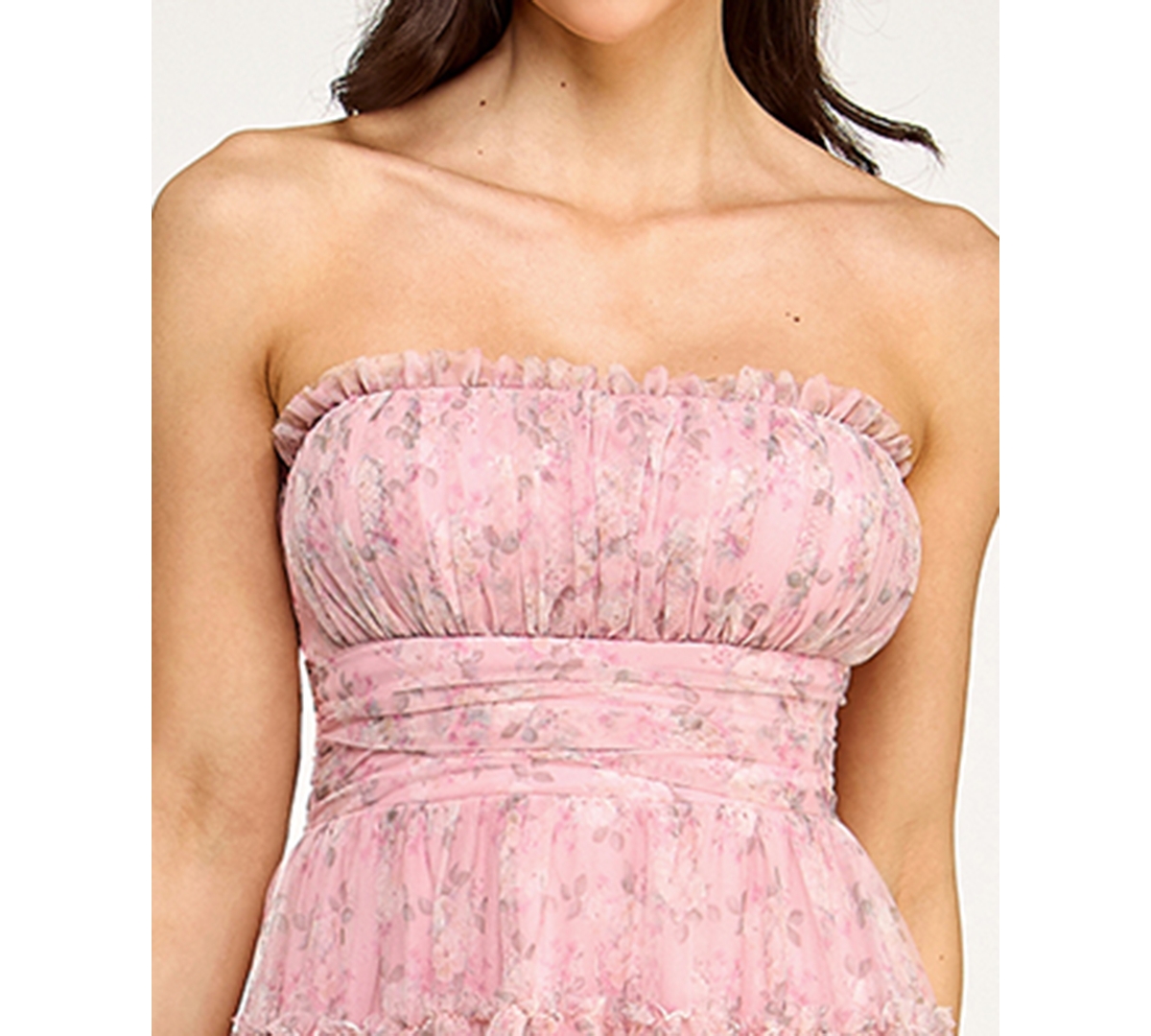 Seni & Cade Women's Strapless Ruffle Neck Tiered Short Dress