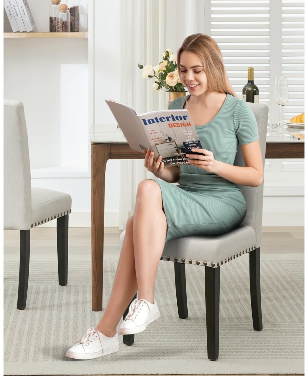 gaomon Set of 4 Modern Fabric Upholstered Dining Chairs