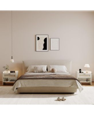 1PC Rattan Nightstand, 1-Drawer Bedside Table with Type-C Charging Station & Open Storage