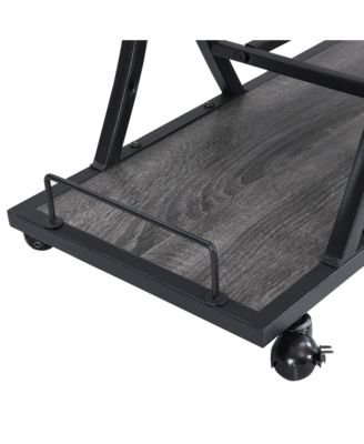 32.6'' Tall Industrial Style Rolling Kitchen Island Wine Cart with Black Finished, Fir Wood Mobile Metal Wine Bar Cart