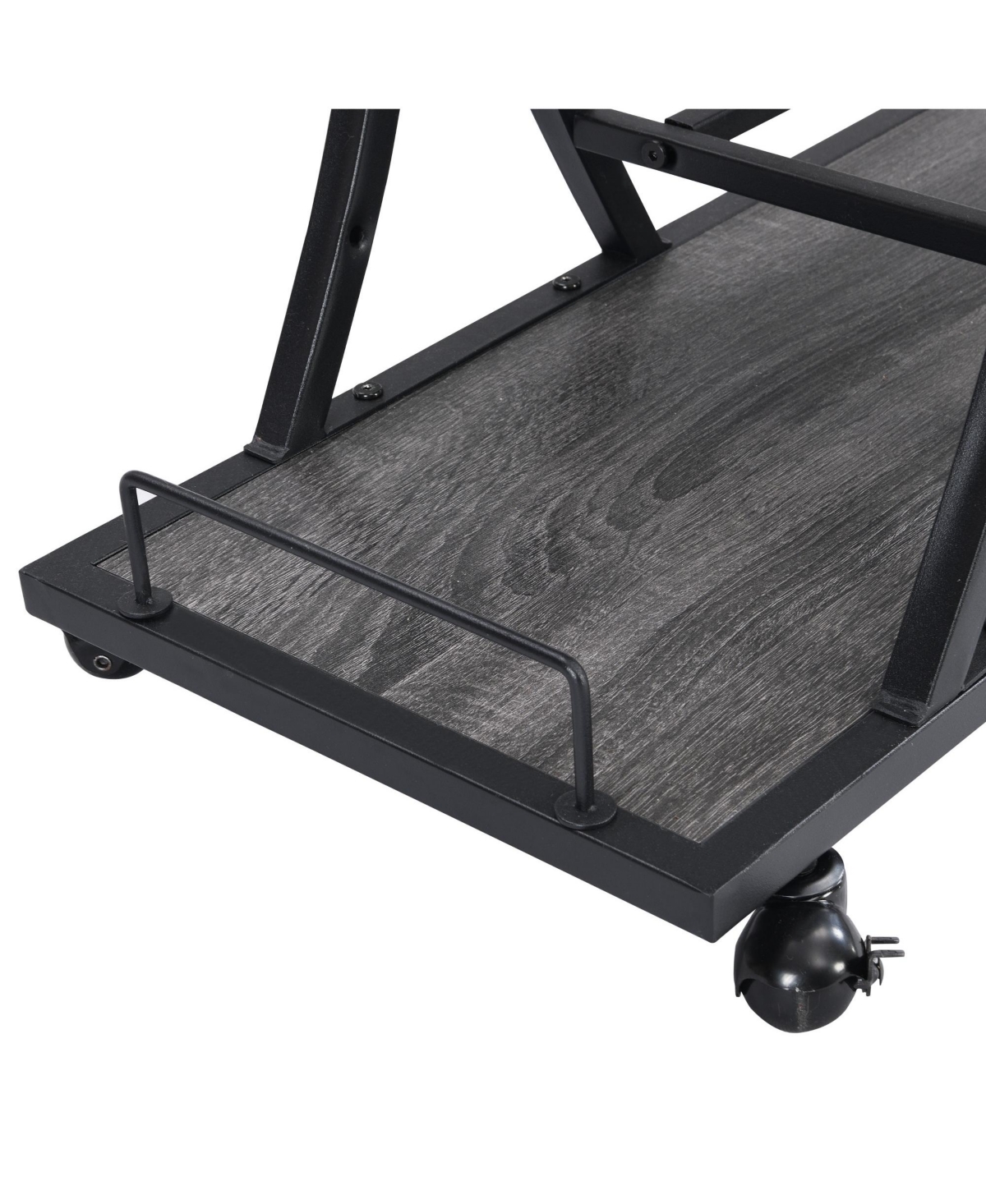 Boyel Living 32.6'' Tall Industrial Style Rolling Kitchen Island Wine Cart with Black Finished, Fir Wood Mobile Metal Wine Bar Cart