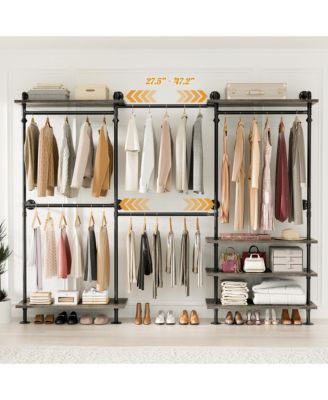 Clothing Rack,Garment Rack With 3 Wood Shelves, Organizer Rack Wall Mounted