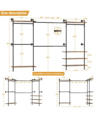 Clothing Rack,Garment Rack With 3 Wood Shelves, Organizer Rack Wall Mounted