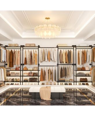 Clothing Rack,Garment Rack With 3 Wood Shelves, Organizer Rack Wall Mounted