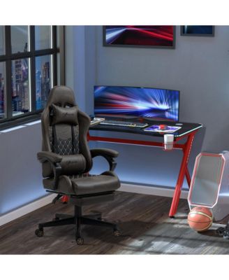 Racing Gaming Chair Diamond PU Leather High Back Swivel Recliner with Footrest