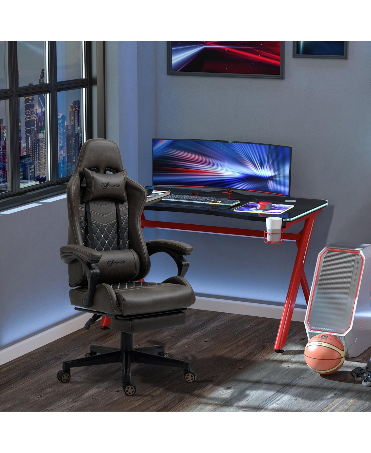 Boyel Living Racing Gaming Chair Diamond Pu Leather High Back Swivel Recliner with Footrest