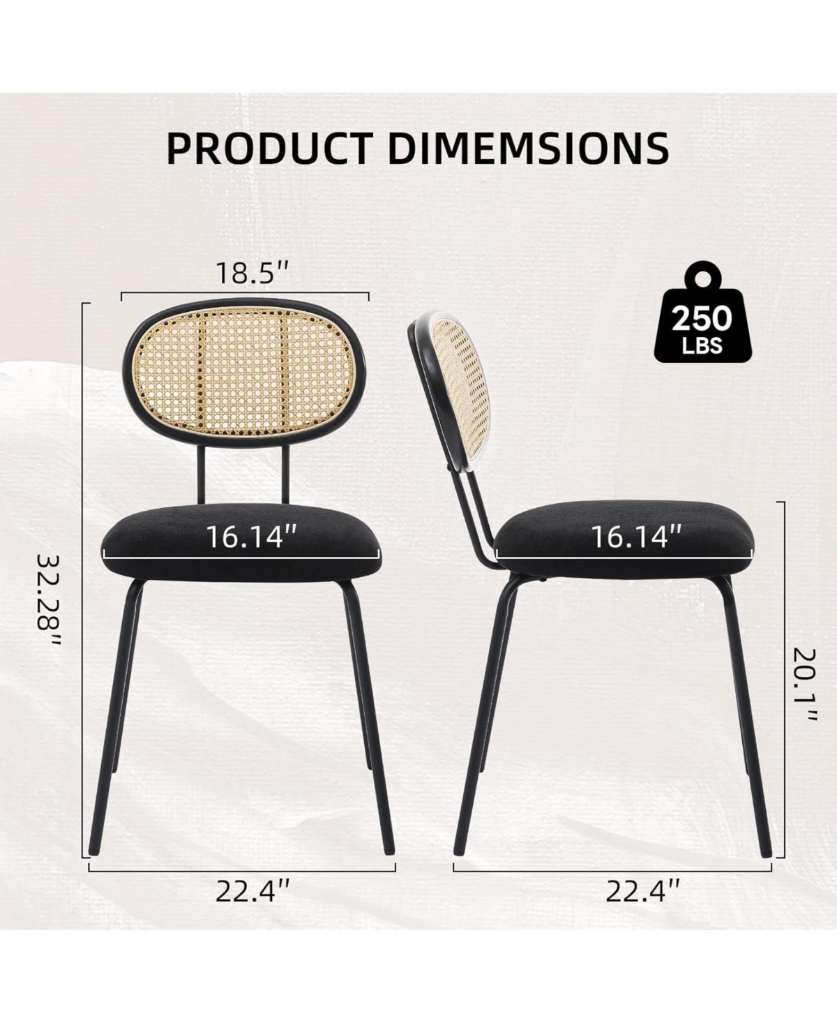 gaomon Mid Century Rattan Dining Chairs Set, Modern Velvet Upholstered Kitchen Chairs with Sturdy Metal Legs