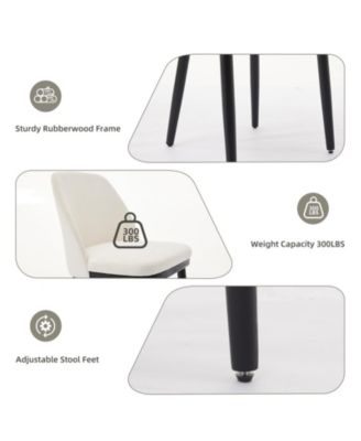 Modern Linen Upholstered Dining Chair Set, Curved Back Kitchen Chairs with Solid Wood Legs